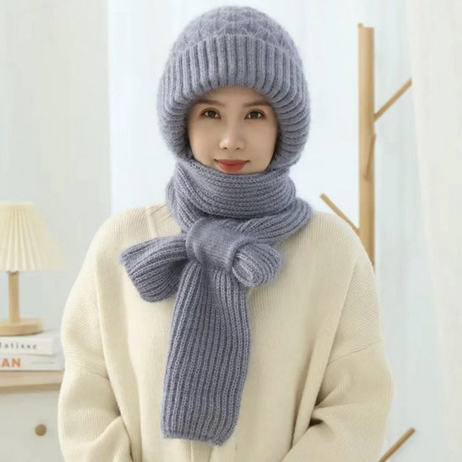 에이코어 목도리일체형 바라클라바 방한모자 머플러 넥워머, 그레이, 1개