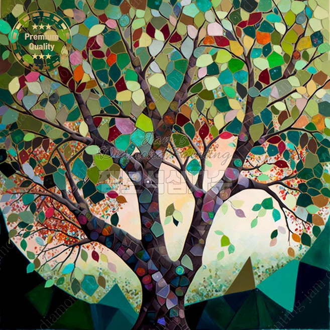 보석비즈십자수 패치워크 푸른 나무 잼보석 대형, 40x40 /이미지크기 30x30 cm, 1개