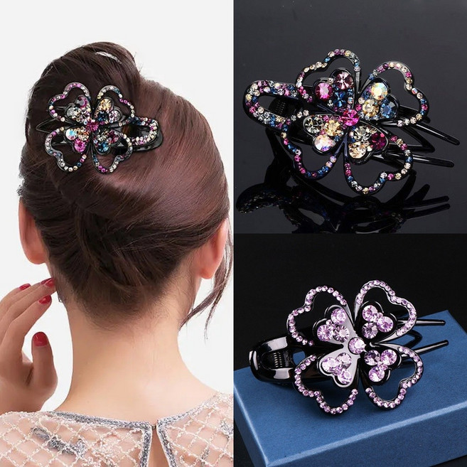 1+1 네잎클로버 큐빅 집게핀 반묶음 헤어핀 올림머리 머리핀