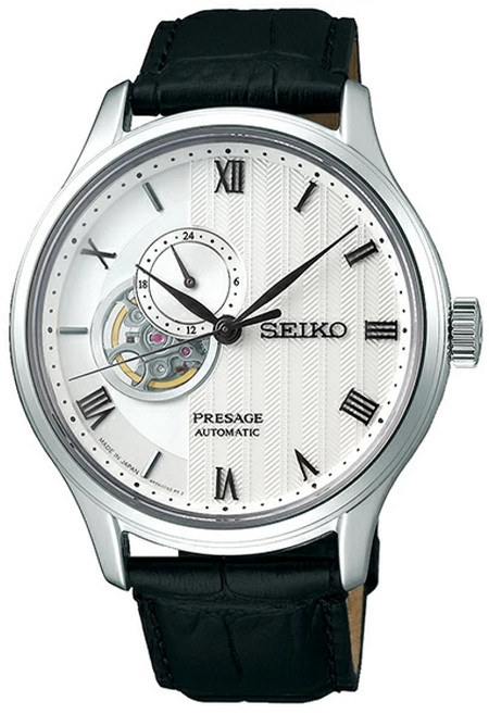 세이코 오픈하트 프레사지 남성 가죽 손목시계 SARY095
