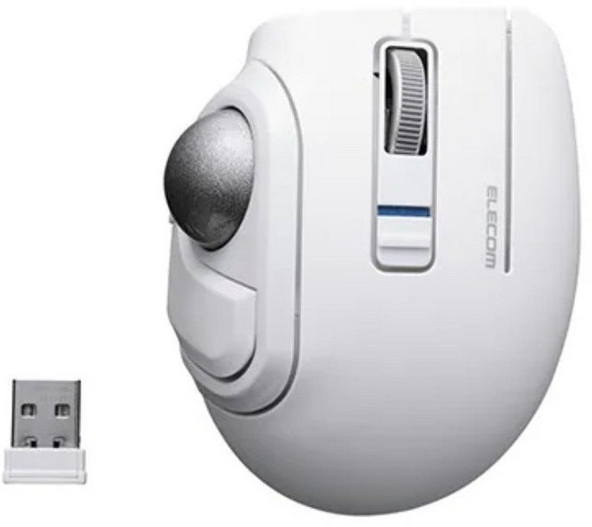 ELECOM (M-MT1MRSA) bitra 可攜式 拇指雙模 5鍵 軌跡球 滑鼠, 白色-M-MT1MRSAWH, bitra可攜式拇指雙模5鍵軌跡球滑鼠
