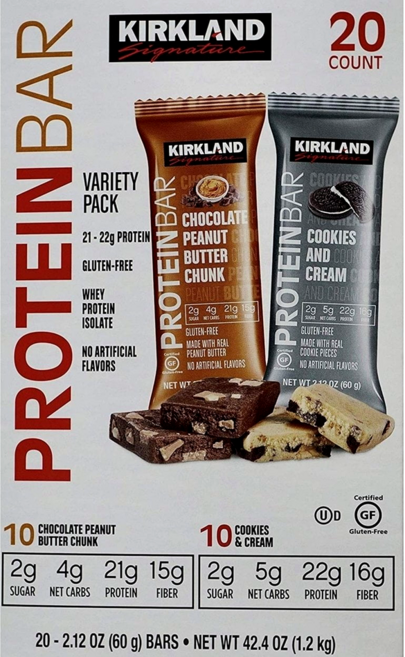 커클랜드 시그니춰 프로틴 바 초콜릿 피넛 버터 청크 + 쿠키 앤 크림, 1세트