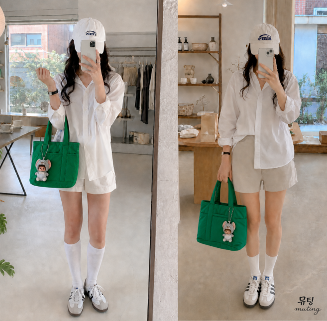 뮤팅 가벼운 데일리 봄봄 에어나일론 크로스 토트백