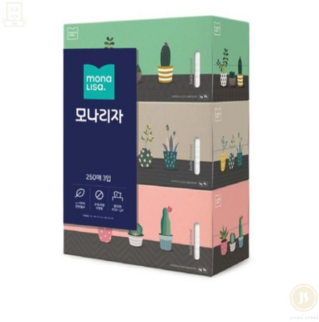 스토어-소유 티슈박스3개입 모나리자사각티슈 3팩세트 부드러운250매