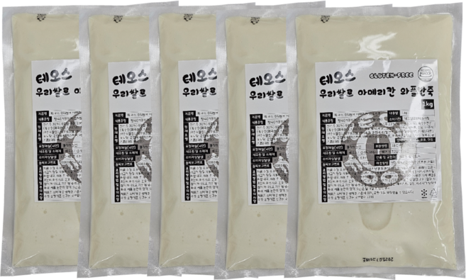 테오스 우리쌀로 아메리칸 와플반죽 글루텐프리 바삭한, 1kg, 5개