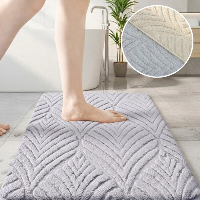 욕실 발매트 프리미엄 두툼한 극세사 고흡수 미끄럼방지, 그레이, 1개