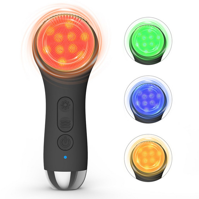 LOMESO 진동클렌저 실리콘 브러시 세안 전동 클렌저 온열 얼굴클렌징기계, 블랙