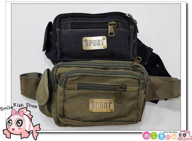 YONG AN 帆布多層拉鍊腰包