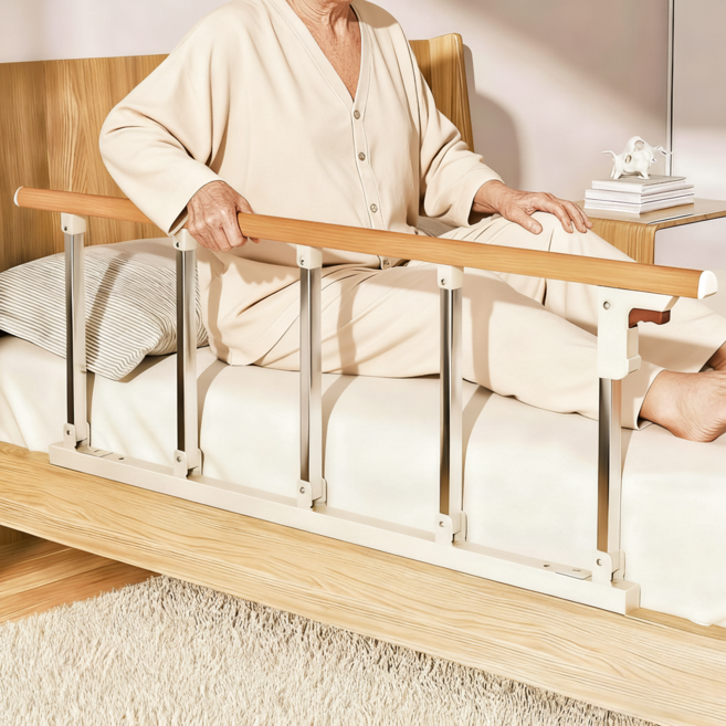 Fowod 5단 120cm 스테인리스 강 노인 침대 안전바 침대 가이드 보호대 가정용 접이식 침대 난간, 흰색