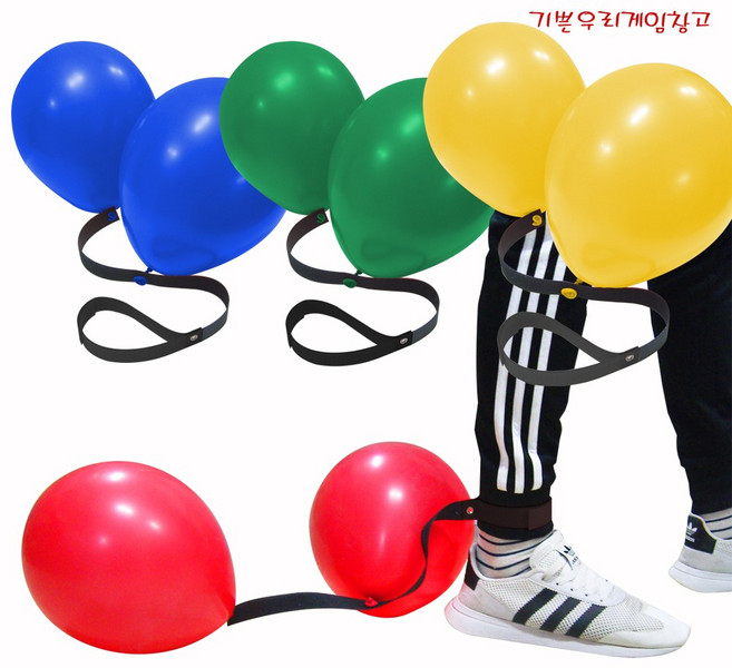 기쁜우리게임창고 더블 풍선터뜨리기 풍선 꼬리잡기 터트리기 놀이 명랑운동회 체육대회 게임 용품, 밴드10개+풍선파랑24개, 1개