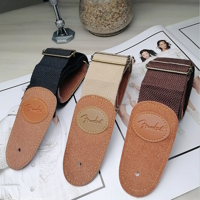 기타 스트랩 포크 베이스 가죽 일렉트릭 어쿠스틱 어깨 면 넓어지고 두꺼워짐, 블랙 로고포함, 1개