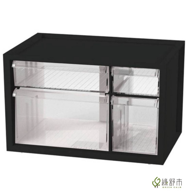 GREEN CALM 簡約透明抽屜收納盒 多層桌面整理置物盒, A9-304經典黑, 1個