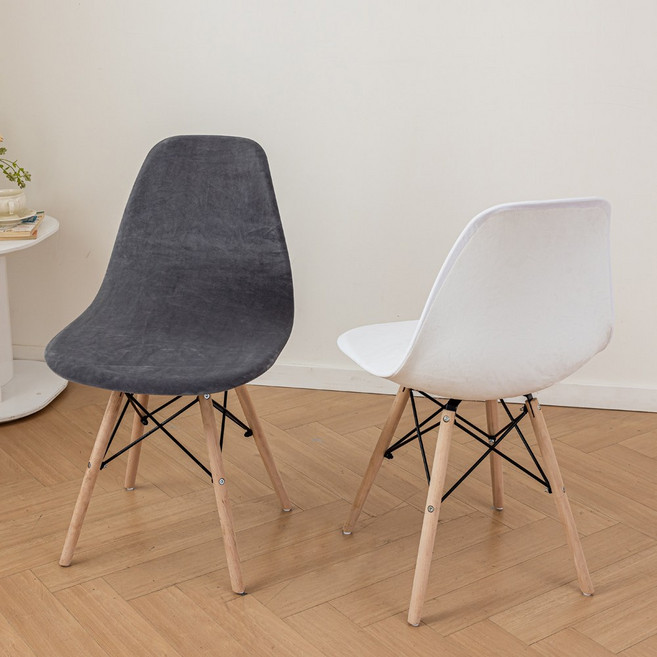 커버무드 고탄력 벨벳 에펠 의자 커버 2p, 1개, 밀크 화이트