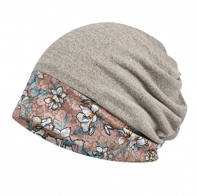 JUN팩토리 여성모자 여름 플라워띠두건 중년 비니 아줌마 위생 주방캡 사우나 헤어캡 할머니 항암모자, 1개, 연브라운