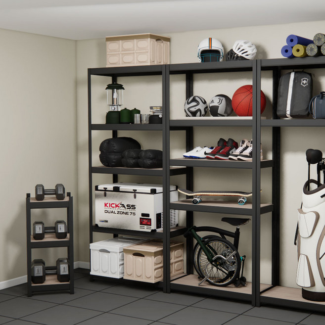 상도가구 몬스터랙 플러스 깊이400 철제 선반 시리즈 조립식 앵글 베란다 창고 수납 랙, 5단, 블랙