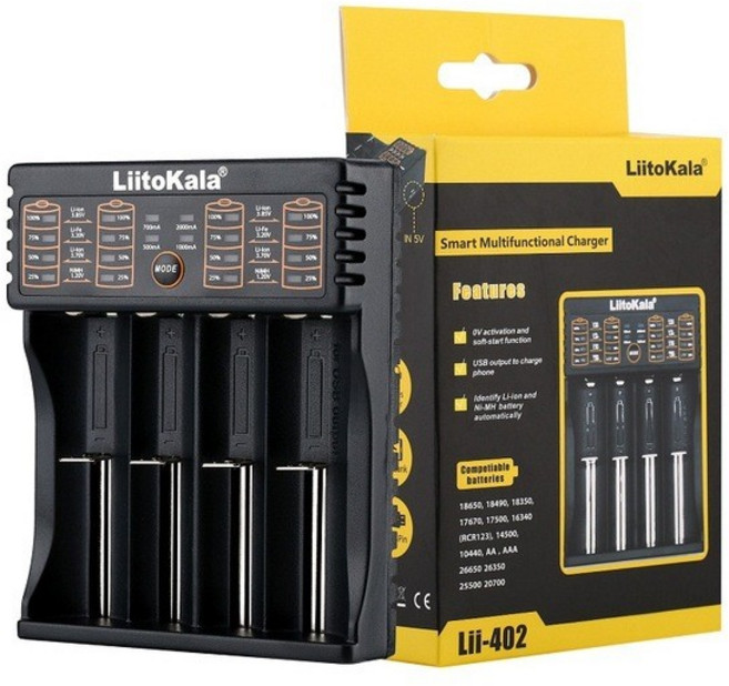 LiitoKala 18650 電池充電器 風扇電池 3號電池充電器, 1個, 四槽充電器