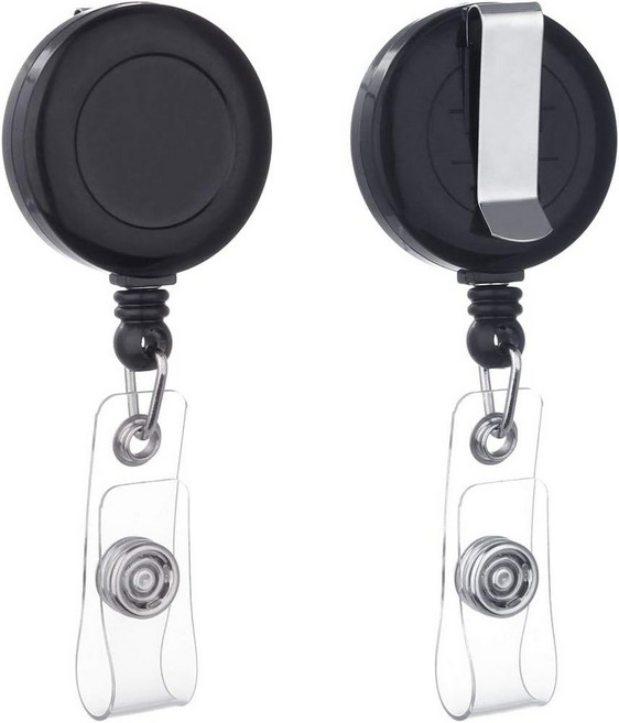 QREEL 배지 릴 신분증용 벨트 클립이 있는 접이식 홀더블랙 2팩, 2 Pack, White