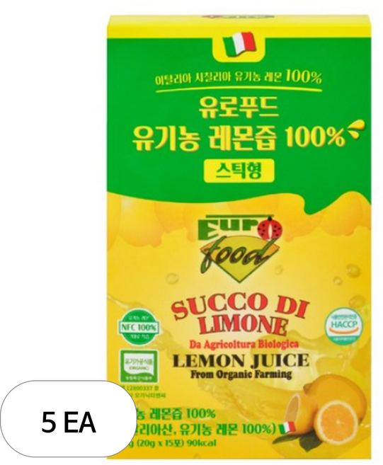 유로푸드 유기농 레몬즙 % 스틱형 15p, 300g, 6개
