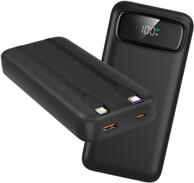 아우스힐 PD 22.5W QC3.0 일체형 미니 대용량 고속충전 보조배터리 20000mAh, 블랙, HC-30