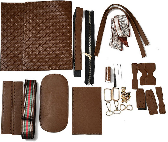 가죽 토트백 DIY 키트 숄더백 크로스백 만들기 세트 핸드메이드 재료 패키지 니트 짜기 가방 부자재, 코코넛 브라운 11, 1개