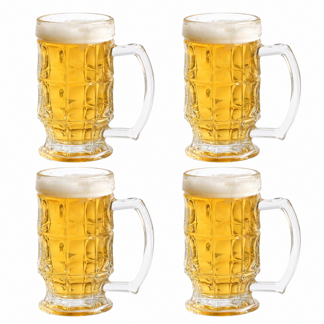 스컬 맥주잔 유리 비어머그 생맥주잔 하이볼잔 홈카페 손잡이 맥주컵, 4개