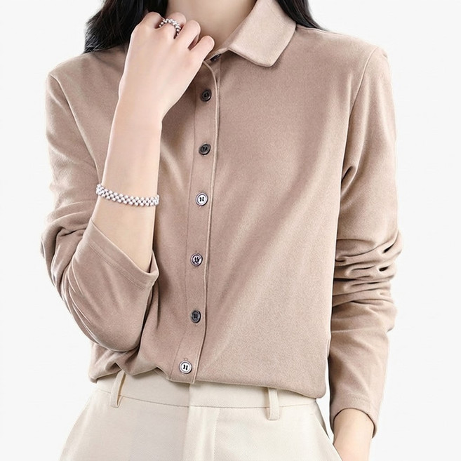 지디오 여성 베이직 긴팔 셔츠 레귤러핏 카라 블라우스 봄 하객룩 출근룩