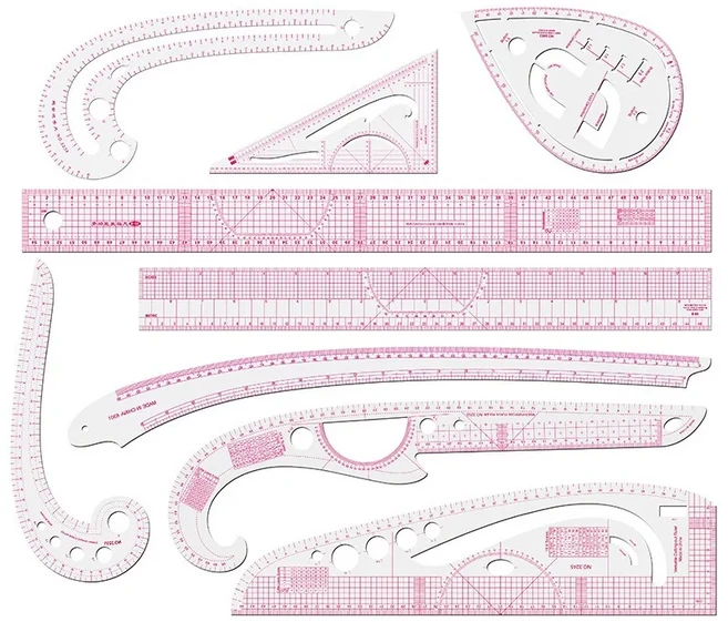 재단사 측정 눈금자 키트 DIY 패턴 바느질 눈금자 그리기 퀼트 의류 패치 워크 절단 곡선 공예 도구, 05 9PCS SET