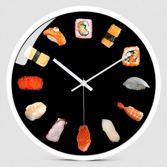 일본 스시 벽시계 일식당 레스토랑 아날로그 개업선물, 10인치, 금속 화이트 바늘 화이트 프레임 B