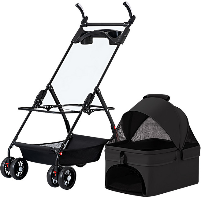 민트스쿨 반려동물 유모차 손잡이 접이식 분리형, 블랙, 1개