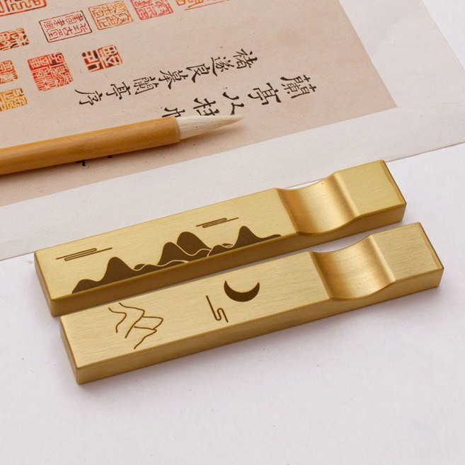 實心黃銅筆擱鎮紙 文房用品, 1個, 12cm 山形+月牙 一對