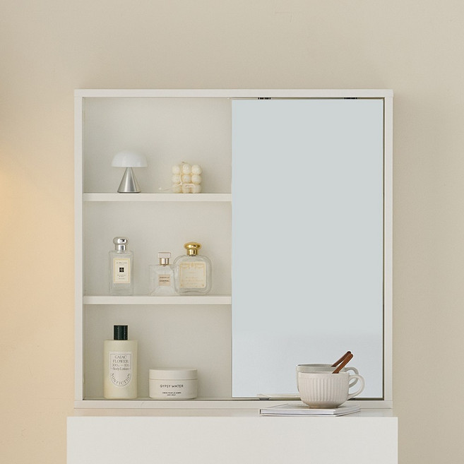 인디우드 수납 거울 화장대 600, 화이트