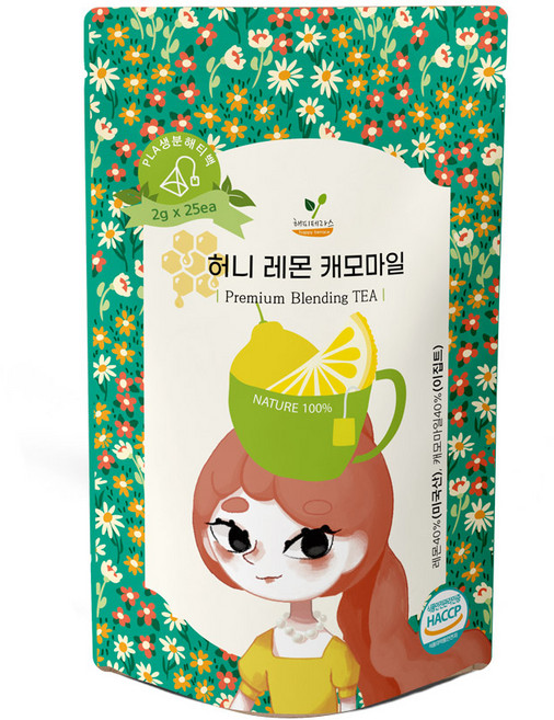 허니 레몬 캐모마일 과일 허브티 블렌딩차 삼각티백, 1개, 25개입, 2g