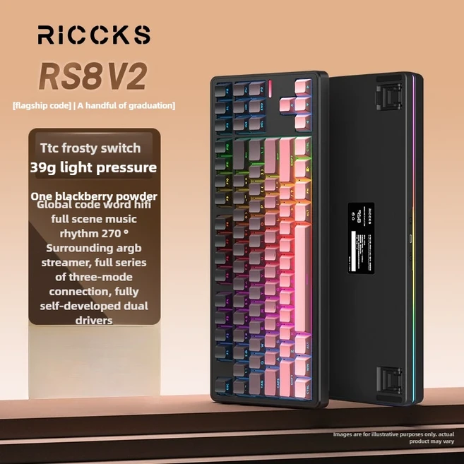 Riccks RS8V2 기계식 키보드 무선 블루투스 가스켓 구조 인체공학적 디자인 하이파이 사운드 맞춤형 사무실, 04 Pink-Frost language