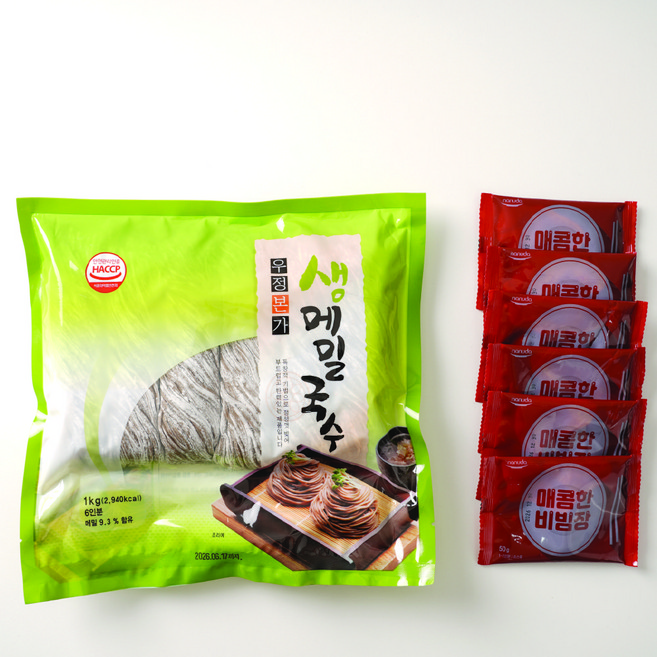 매콤달콤 비빔소바 메밀국수 6인 세트(메밀면+비빔장), 1개, 1kg
