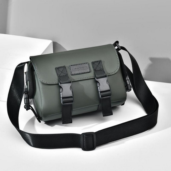 AGONEIR 男士斜挎包機車包潮流單肩包男包騎行小揹包郵差, AG-001 小號 軍綠色