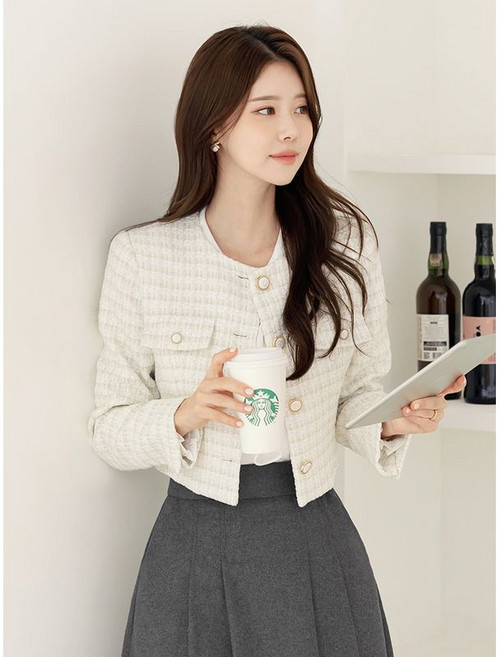 시크라인 XXL까지 트위드 플랩 버튼 자켓 봄 가을 아우터 하객룩 오피스룩 격식룩 모임룩 데이트룩