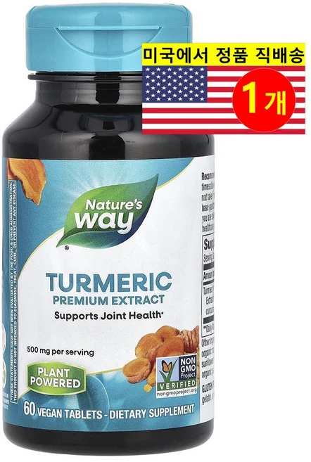 Natures Way 네이처스 웨이 프리미엄 추출 강황 500mg Turmeric, 1개, 60정 - 쿠팡
