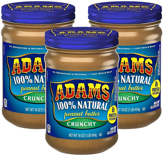 아담스 내추럴 피넛 버터 크런치, 454g, 3개