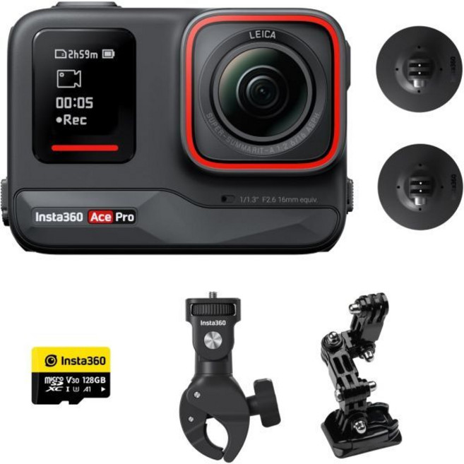 Insta360 에이스 프로 모터사이클 번들 - Leica와 공동 설계한 방수 액션 카메라 플래그십 11.3 센서 및 AI 소음 감소로 탁월한 화질 4K120fps 2.4 플립, Motorcycle Kit
