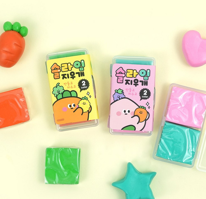 당근친구들 케이스 슬라임 지우개 2종 5개씩 10개 1세트