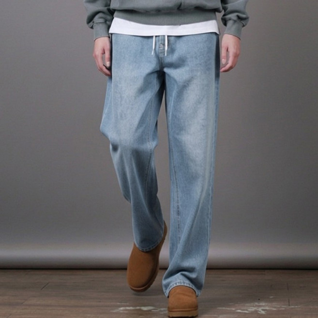 스댕클럽 남성용 고급 워싱 밴딩 와이드 청바지 SJM5041