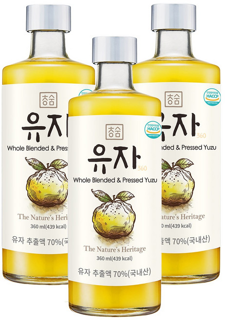 청숨 통째로 갈아만든 유자, 360ml, 3개