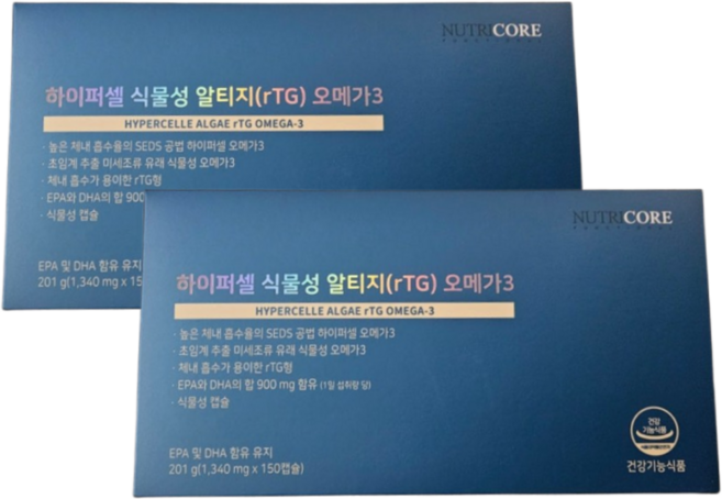 [10개월] 뉴트리코어 하이퍼셀 식물성 알티지(RTG) 오메가3 초임계 추출 WCS 150캡슐 2개, 150정