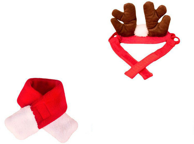 겨울 산타 강아지옷 도그아이 티셔츠 크리스마스 애견 애묘 옷 케이프+모자 세트 강아지옷 고양이옷 가을 겨울 수면조끼 잠옷 데일리 실내복 외출복 S-XL 포메 비숑 푸들 적용 소형견, 머리띠+넥워머, 1개