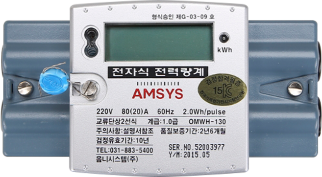 AMSYS 전자계량기 단상 80(20)A 가로, 1개