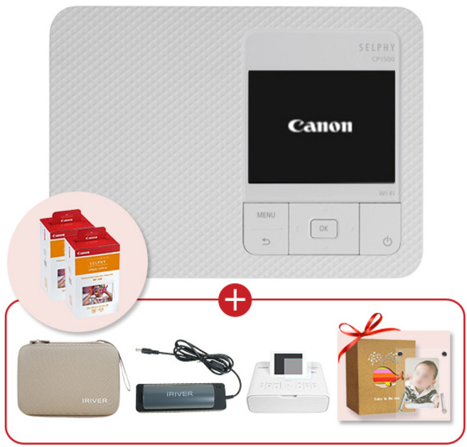 캐논 셀피 CP1500 화이트+RP-108 2개+아이리버 케이스+휴대용 배터리+충전기 패키지, CP 화이트+RP-108 2개+IR세트+충전기+필름