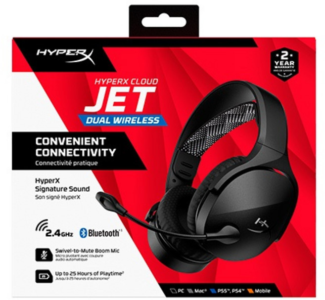 HyperX Cloud Jet 雙模無線電競耳機 2.4G 藍牙連線 輕量舒適 長效續航 黑色, AJ0T1AA
