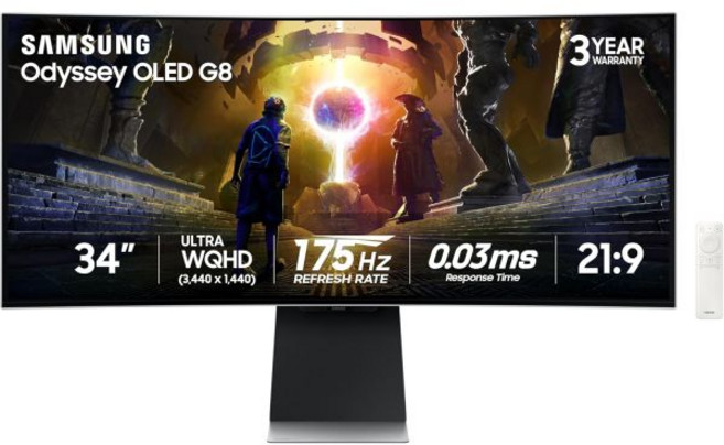 Samsung 삼성 34인치 오디세이 OLED G8 G85SD 울트라-QWHD QD-OLED G-Sync 호환 곡선 게이밍 모니터 175Hz 003ms 눈부심 방지 디스플레이, Samsung 삼성 34인치 오디세이 OLED G8 G, 1개