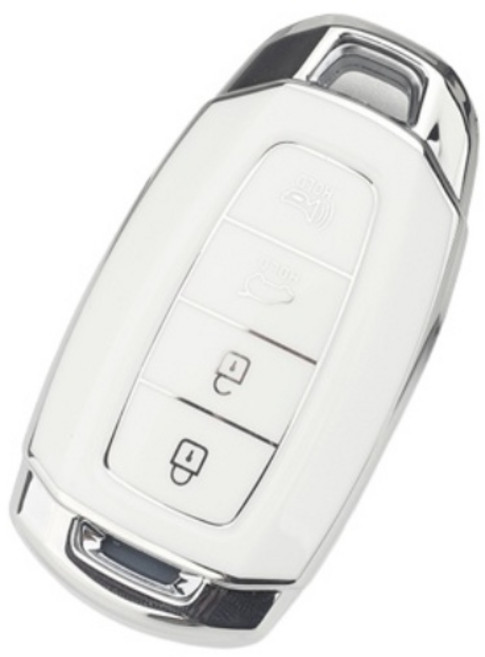 키에티 현대 스마트키 호환 그랜져IG 스마트 키케이스 4버튼 TPU 키홀더 단품, 실버-화이트