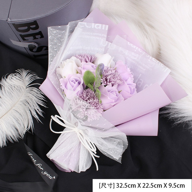 康乃馨香皂花束，母親節禮物，畢業生日求婚告白適用, 紫色